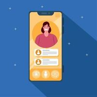 smartphone video call on the screen with young woman, social media concept vector