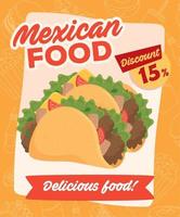 cartel de comida mexicana, con quince por ciento de descuento vector