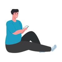 man sitting using smartphone, social media and communication technology concept vector