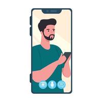 smartphone video call on the screen with young man social media concept vector