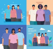 set scenes of multiethnic people together, cultural and diversity concept vector