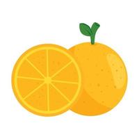 naranja y rodaja de fruta fresca, de fondo blanco vector