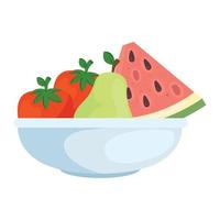 fresh fruits and vegetables in bowl, on white background vector