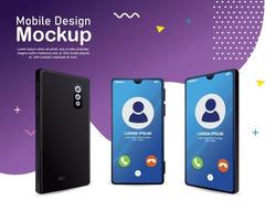 poster mobile design mockup, realistic smartphones with call on screen vector