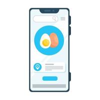 huevos de compras en línea, a través de una aplicación en un teléfono inteligente vector