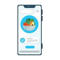 compras de verduras en línea a través de una aplicación en un teléfono inteligente vector
