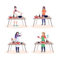 establecer escenas grupo mujeres cocinando vector