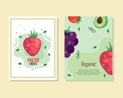 poner pancartas de frutas frescas orgánicas vector