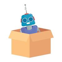 juguete robot en caja de cartón, en fondo blanco vector