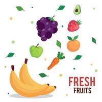 banner with banana and fresh fruits vector