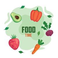 banner food time with vegetables and fruit, concept healthy food vector