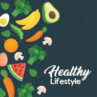 banner healthy lifestyle, with vegetables and fruits