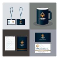 set scenes of corporate identity brand mockup with stationery supplies vector