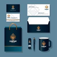 brand mockup corporate identity, mockup of stationery supplies, black color with golden sign vector