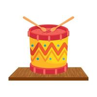 drum with sticks, child toy on wooden table vector