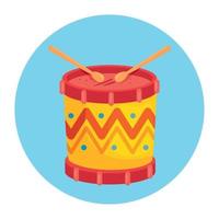 drum with sticks, child toy musical instrument in round frame vector