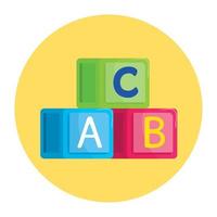 alphabet cubes with letters a, b, c, in round frame vector