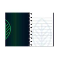 cuaderno abierto maqueta con signo de empresa verde, identidad corporativa vector