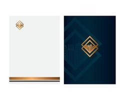 folleto negro y documento con signo dorado, identidad corporativa vector