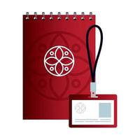 mockup id badge and notebook red color with white sign, corporate identity