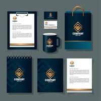 brand mockup corporate identity, mockup of stationery supplies black color with golden sign