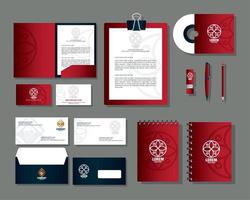 brand mockup corporate identity, mockup stationery supplies, red color with sign white