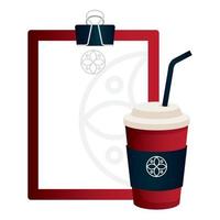 mockup disposable coffee and clipboard red color with white sign, corporate identity vector