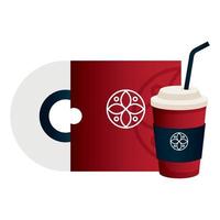 café desechable y maqueta de color rojo cd con signo blanco, identidad corporativa vector