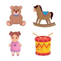 set of cute toys kids vector