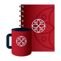 mockup notebook with mug red color with white sign, corporate identity vector