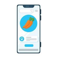 online shopping vegetables of carrots, through an app in a smartphone vector