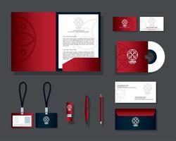 suministros de papelería de maqueta color rojo con letrero blanco, identidad corporativa de maqueta de marca vector