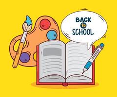 back to school banner, notebook with palette and paintbrush vector