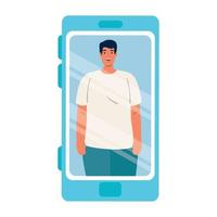 man in smartphone device, social media concept vector