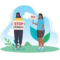 couple with protests placards in scene nature vector