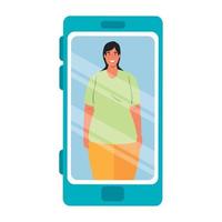 woman in smartphone device, concept social media vector