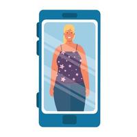 blonde hair woman in smartphone device, social media concept vector