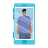 mulatto man in smartphone device, social media concept vector