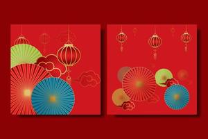 digital content lunar day greeting frame chinese lantern lights vector