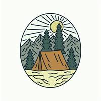 diseño de camping de montaña natural para placa, pegatina, parche, diseño de camisetas, etc. vector