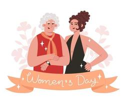 Women's day greeting card with young and senior women in a flat style vector