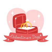 Red box with couple rings for valentine's day in flat style vector