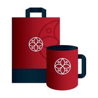 mockup bag paper with mug red color with white sign, corporate identity vector
