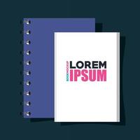 maqueta de marca de identidad corporativa, maqueta con libro y cuaderno de tapas de color púrpura y blanco vector