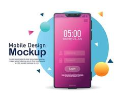 poster mobile design mockup, realistic smartphone with login, user and password in the screen vector