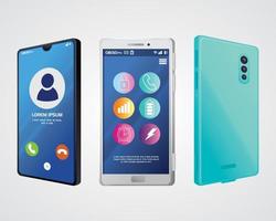 realistic smartphones mockup with call and icons on screen vector