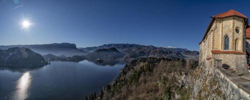 bled castle view panorama in winter photo