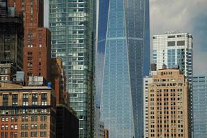 detail of skyscrapers of new york view cityscape from hudson river liberty island photo