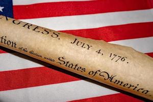 Declaration of independence 4th july 1776 on usa flag photo