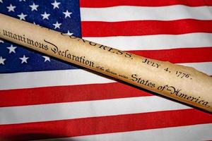 Declaration of independence 4th july 1776 on usa flag photo